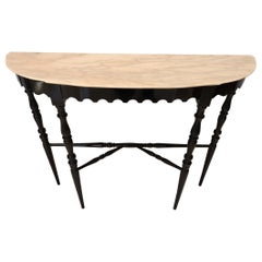 Black Lacquered Beech Console with Demilune Portuguese Pink Marble Top, Italy