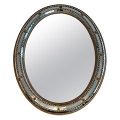 Vintage Oval Multi-facets mirror with brass garlands