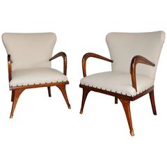 Italian Leather Chairs Mid Century period 1950s circa, beige leather