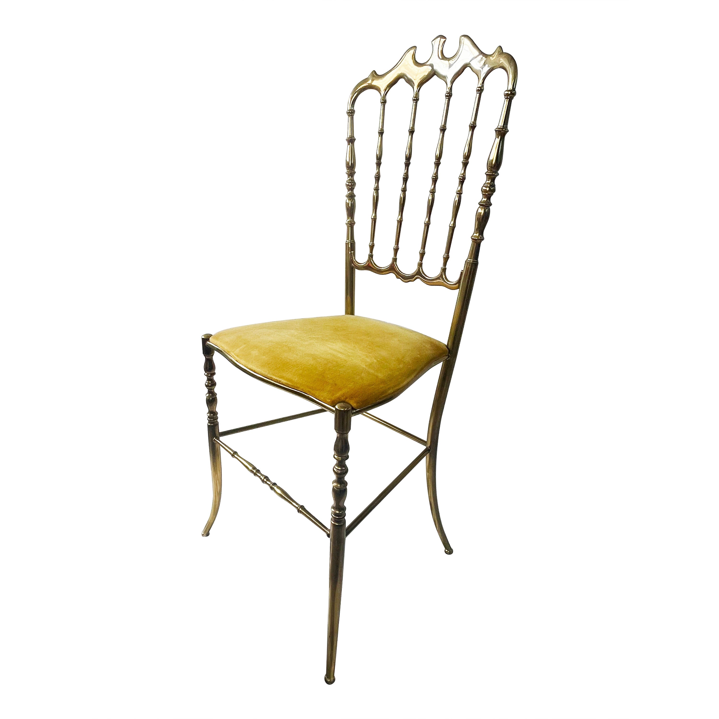Chiavari Brass Ottone Dining Chair Amber-golden Velvet, mid-century, Italy