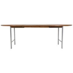 Paul McCobb Expandable Dining Table, Rare Walnut and Brushed Steel