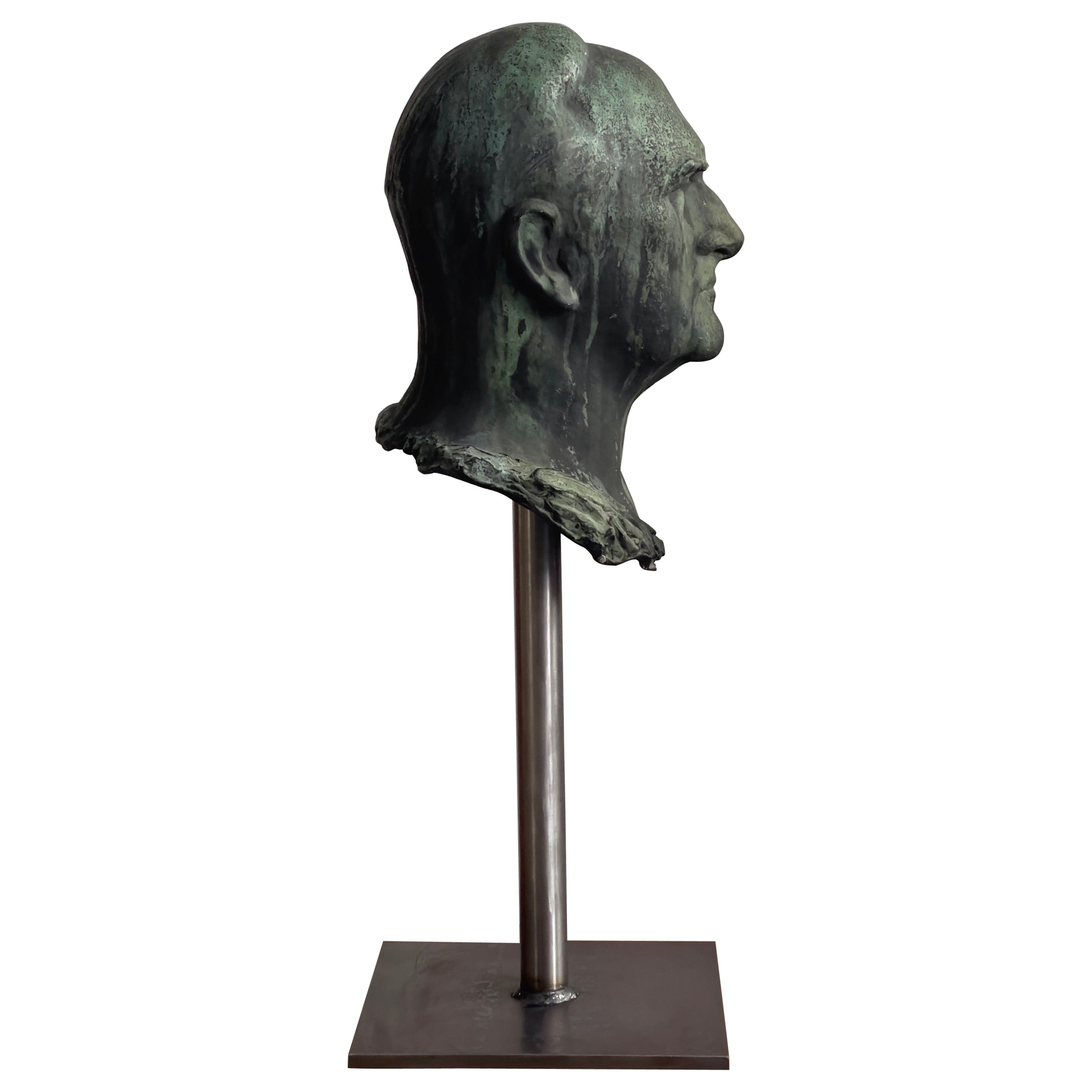 Oxidized bronze head on a metal stand. Copenhagen, Denmark, Late 19th Century 