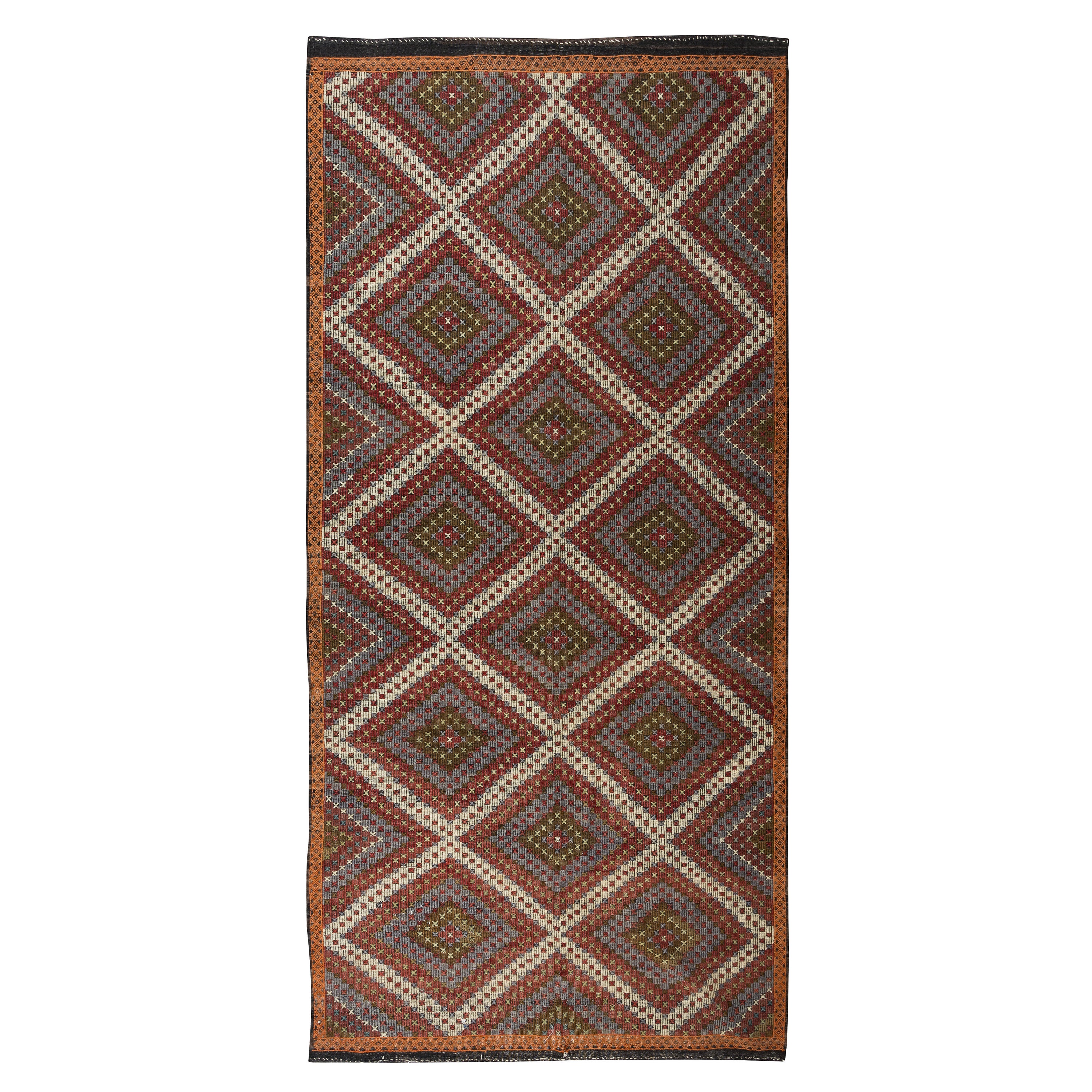 6x12.3 ft Vintage Jajim Kilim turco de lana, alfombra bohemia tejida a mano y bordada