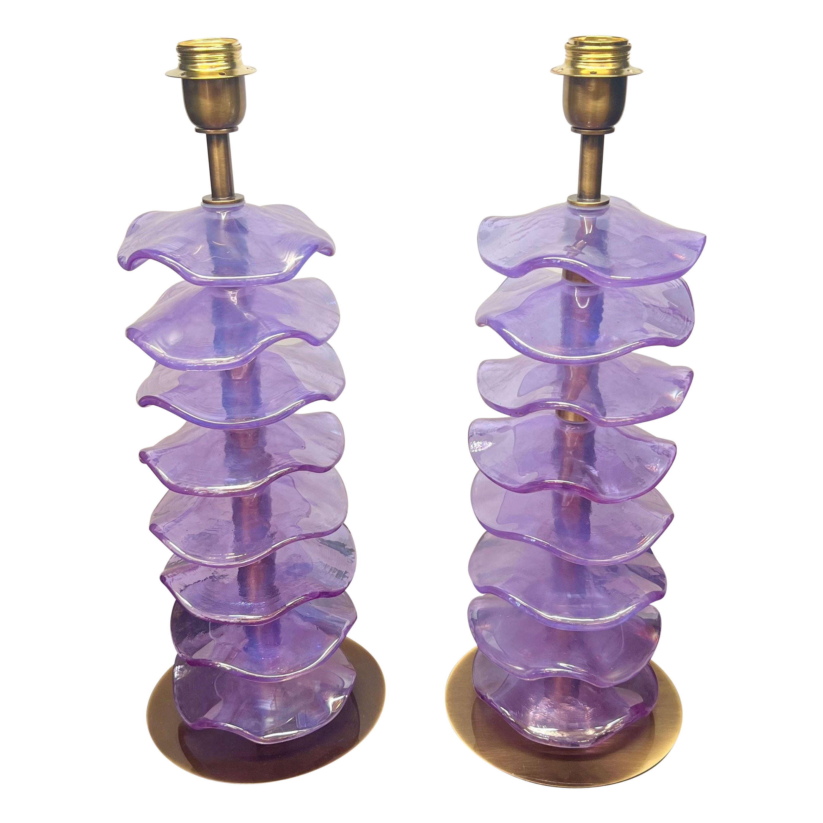 Alberto Donà Mid-Century Modern Purple Two Murano Glass Table Lamps 2024