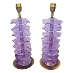 Alberto Donà Mid-Century Modern Purple Two Murano Glass Table Lamps 2024