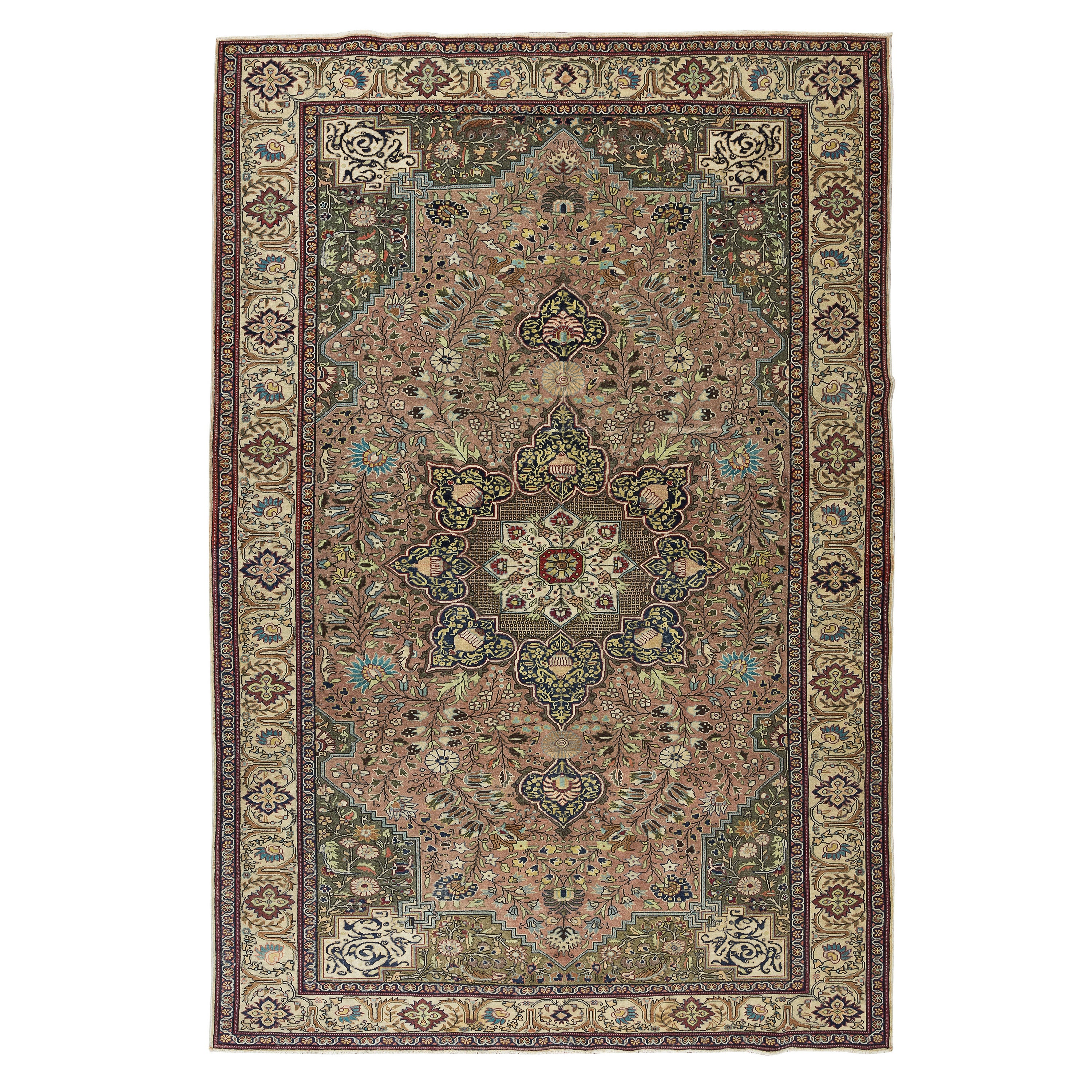 6.6x10 Ft Modern Handknotted Turkish Kayseri Wool Area Rug for Living Room Decor