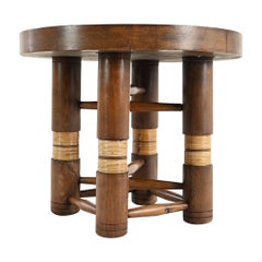 Vintage Charles Dudouyt Side Table in Solid Oak and Cane C.1940 French Brutalism 