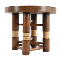 Charles Dudouyt Side Table in Solid Oak and Cane C.1940 French Brutalism