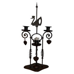 Two Lights Wrought Iron Candlestick Representing a Swan