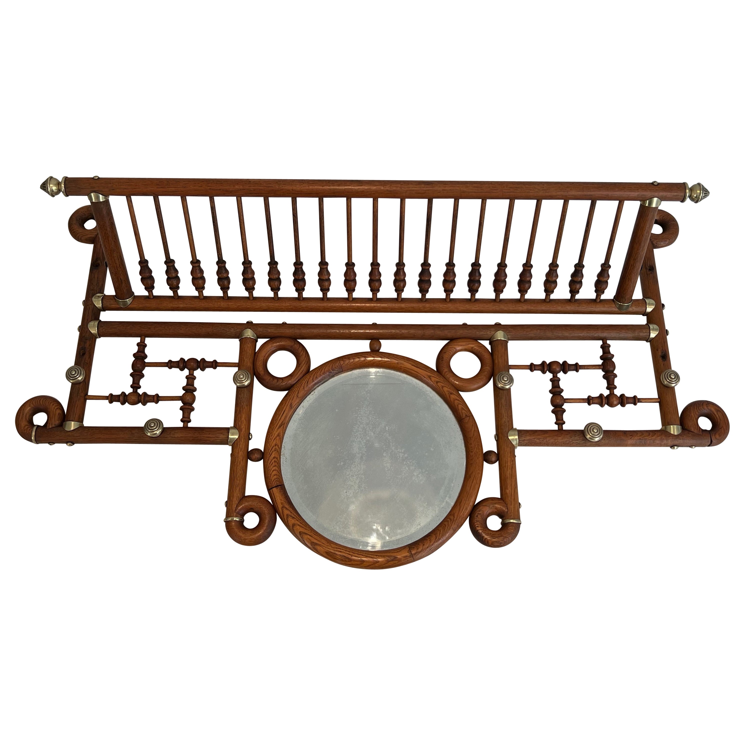 Bent Wood and Brass Wall Coat-Hanger