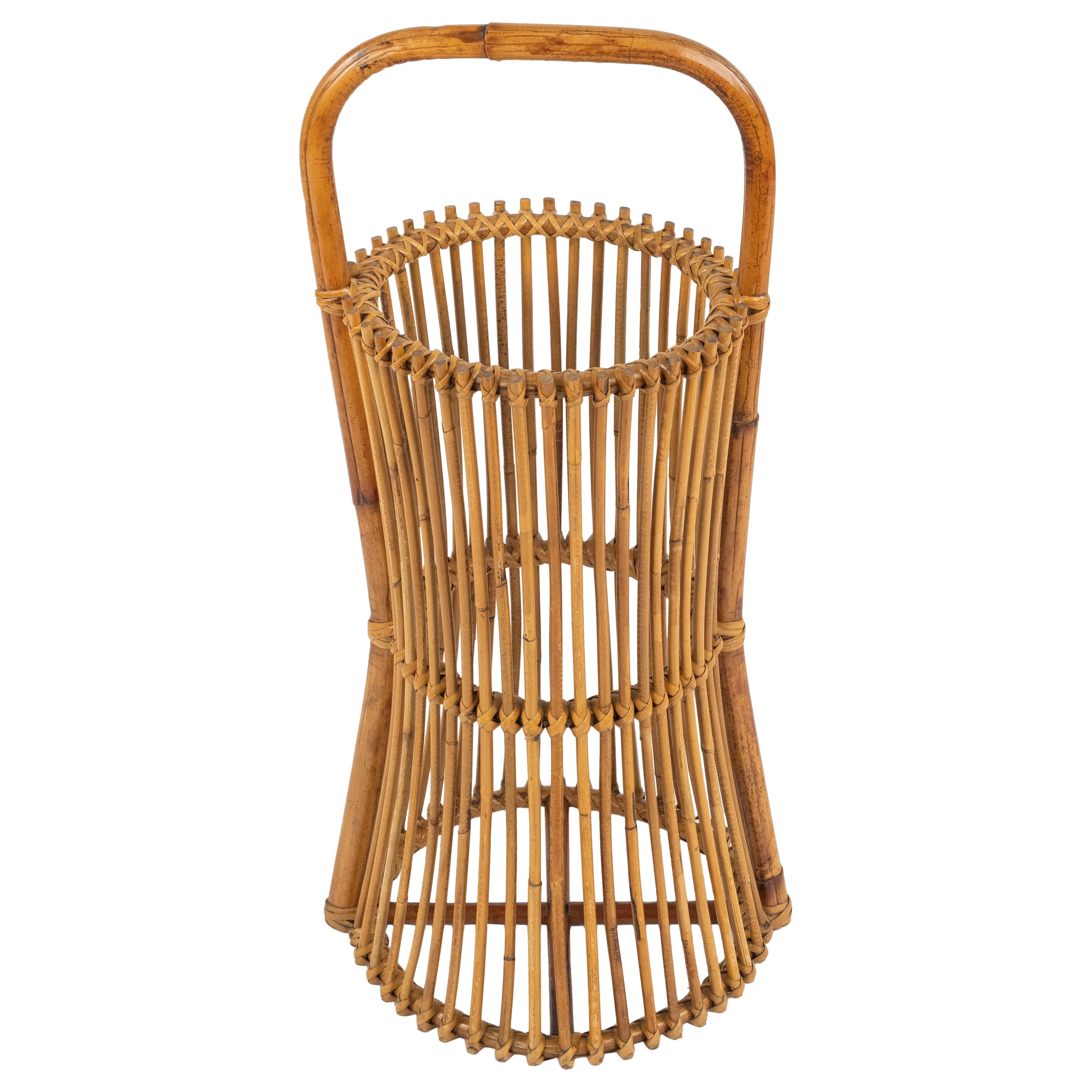 Midcentury Umbrella Stand in Rattan and Bamboo Franco Albini Style, Italy 1960s