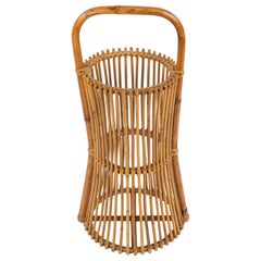 Midcentury Umbrella Stand in Rattan and Bamboo Franco Albini Style, Italy 1960s