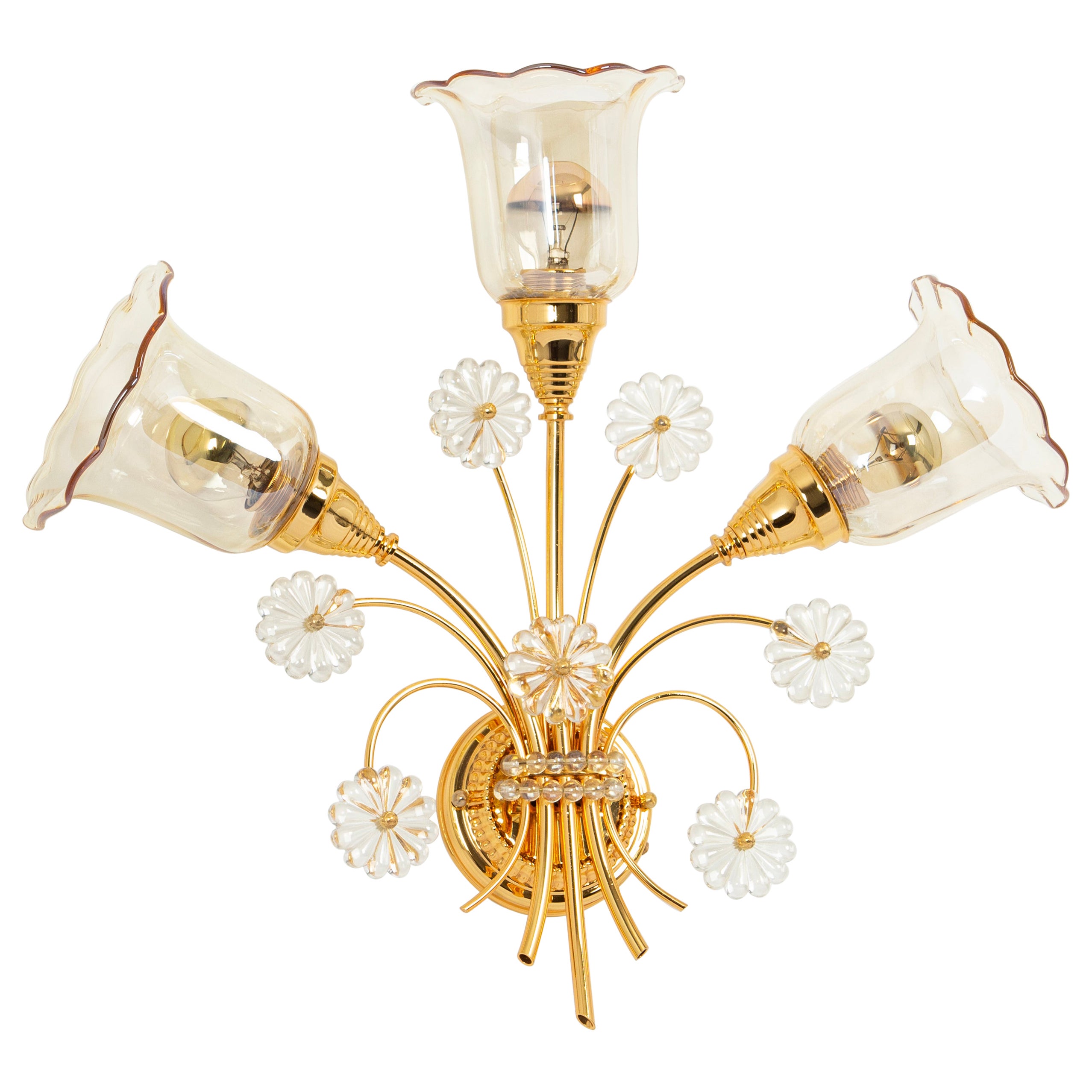 Large Gilded Brass and Murano Glass Sconce, by Palwa, Germany, 1960s