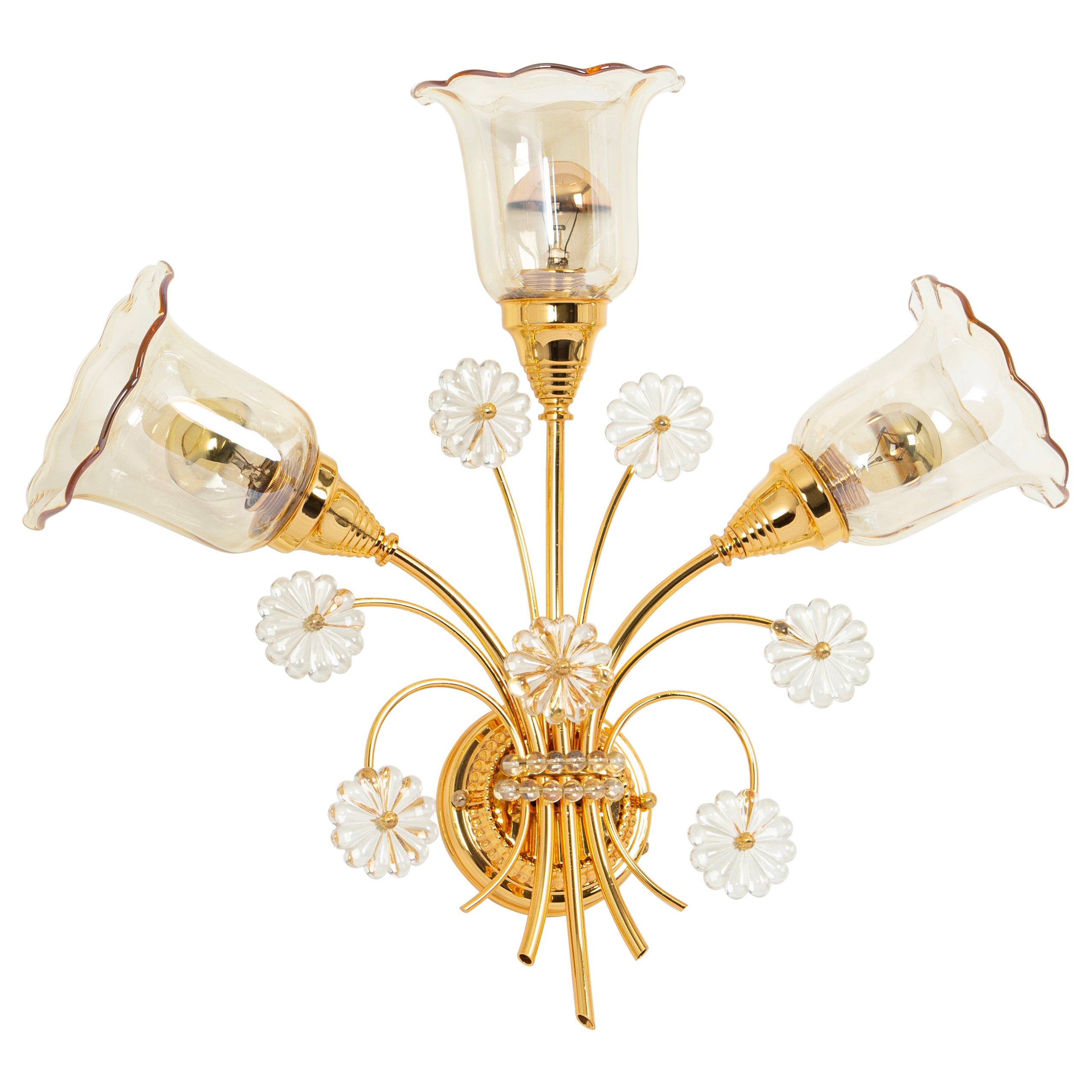 Large Gilded Brass and Murano Glass Sconce, by Palwa, Germany, 1960s For Sale
