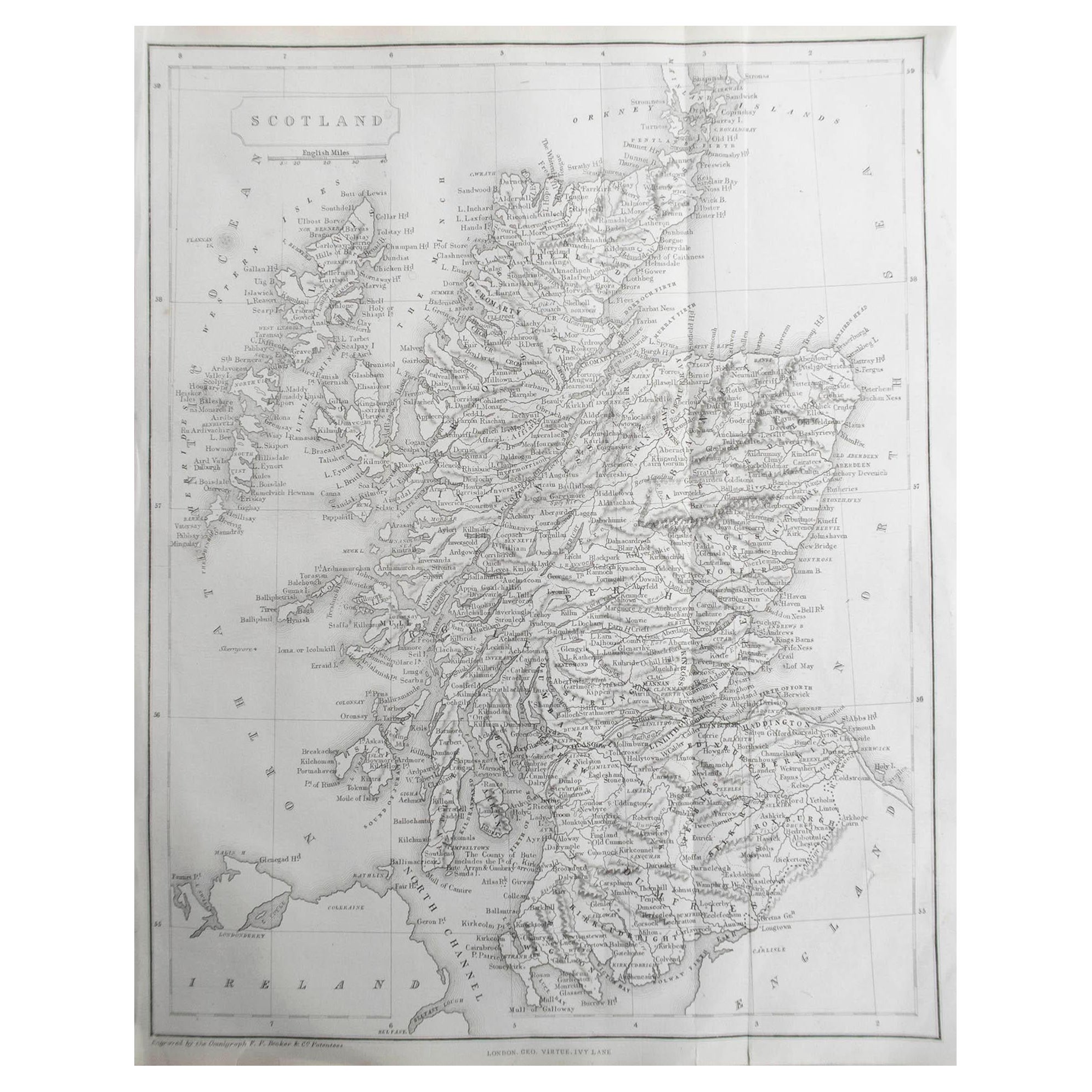  Originale antike Karte von Schottland von Becker. C.1850 