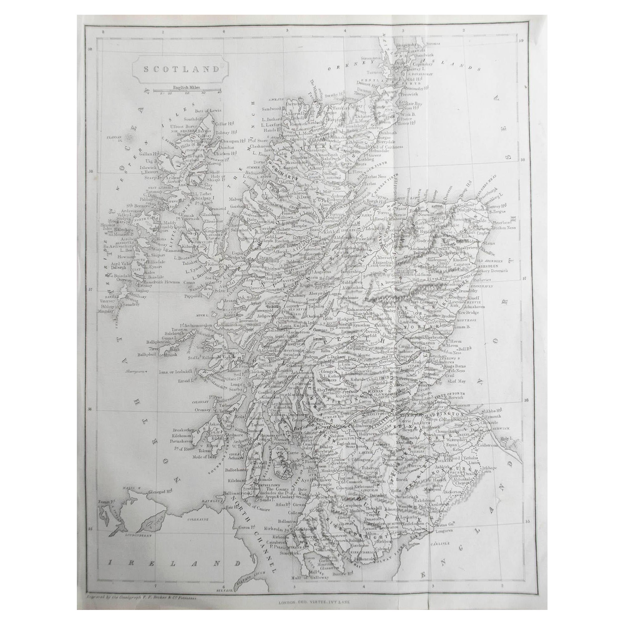 Original Antique Map of Scotland by Becker. C.1850
