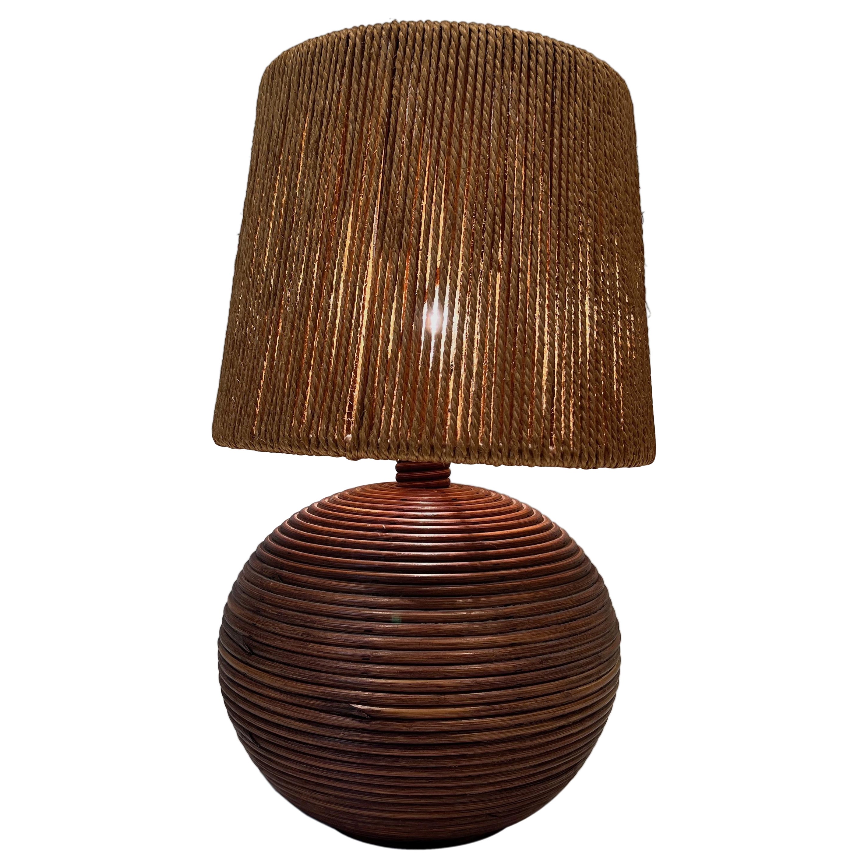 Round Rattan Lamp with Rope Lampshade in the Style of Adrien Adoux Frida Minet For Sale