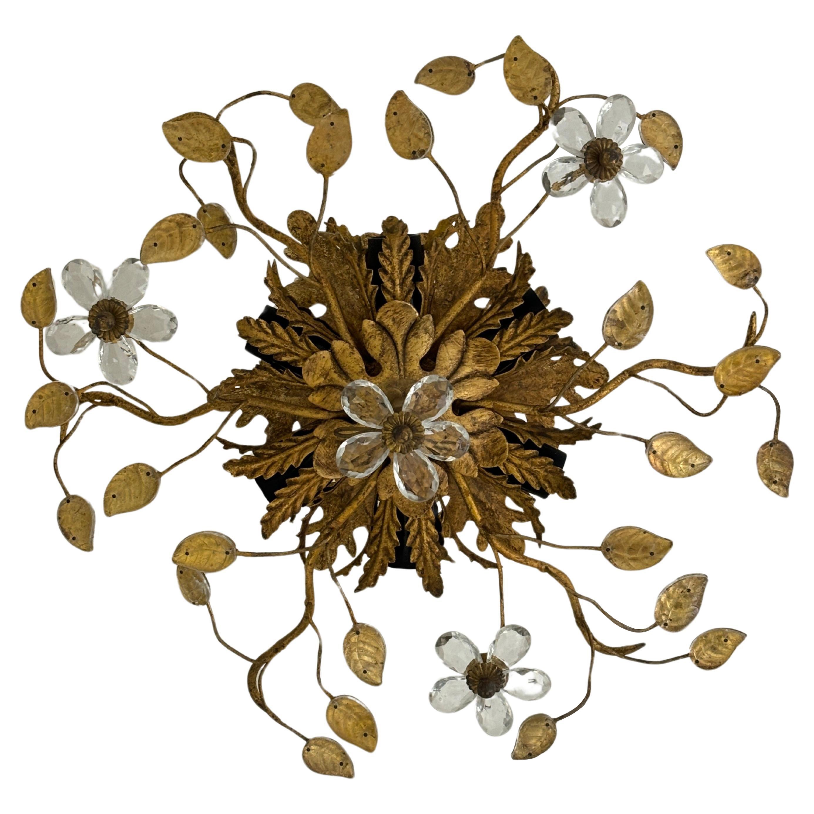 Flush Mount Maison Baguès Crystal Flowers Leaves Chandelier 6 Lights C 1940