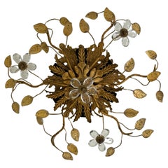 Flush Mount Maison Baguès Crystal Flowers Leaves Chandelier 6 Lights C 1940