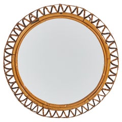Italian Designer, Wall Mirror, Bamboo, Rattan, Italy, 1950s