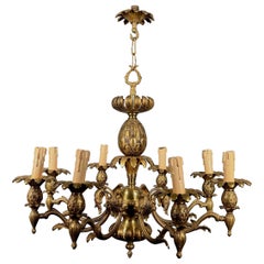 Pineapple Bronze Chandelier with 8 Arms in the Style of Maison Charles