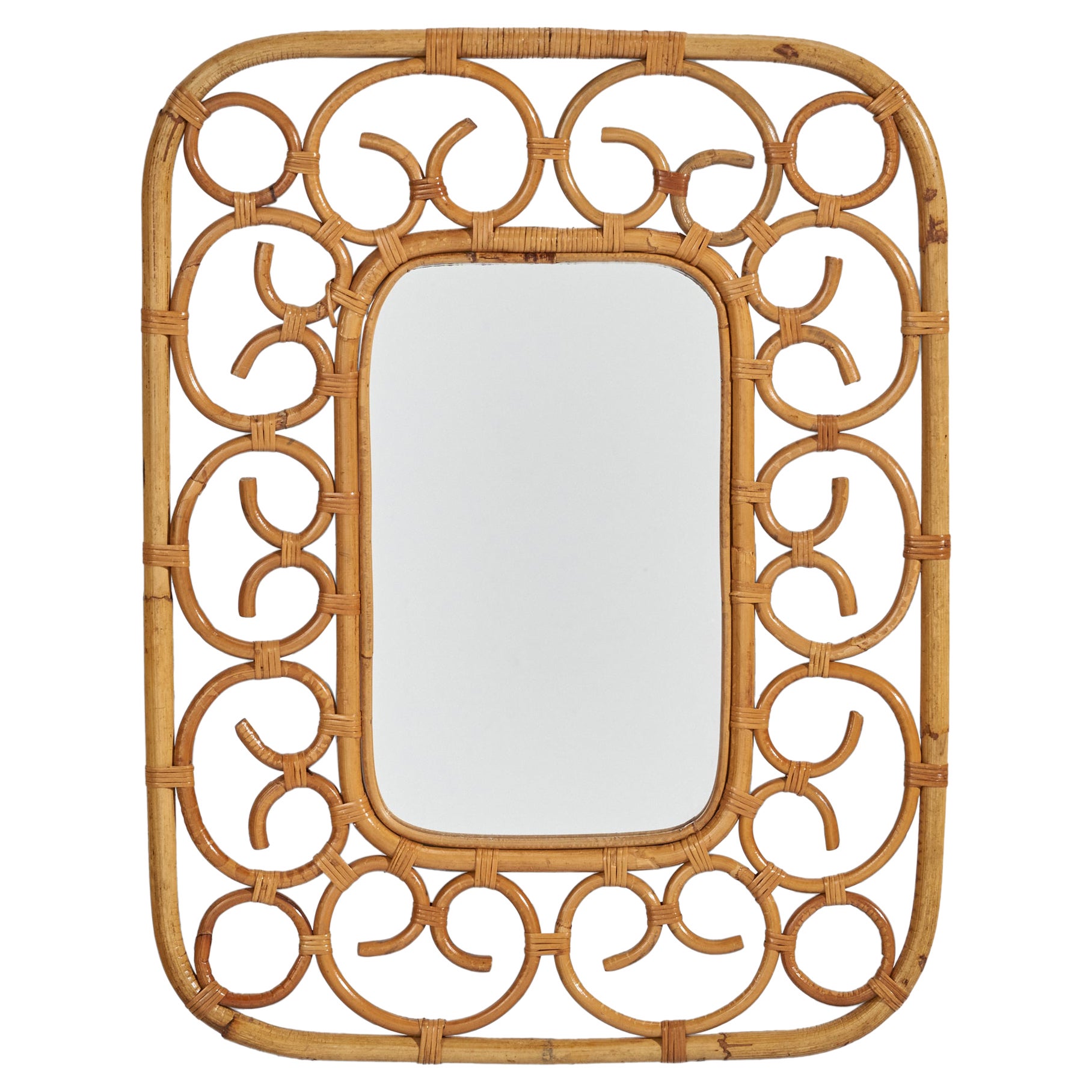 Italienischer Designer, Wandspiegel, Bambus, Rattan, Italien, 1960er Jahre