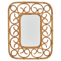 Italian Designer, Wall Mirror, Bamboo, Rattan, Italy, 1960s