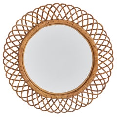 Italian Designer, Wall Mirror, Rattan, Italy, 1950s