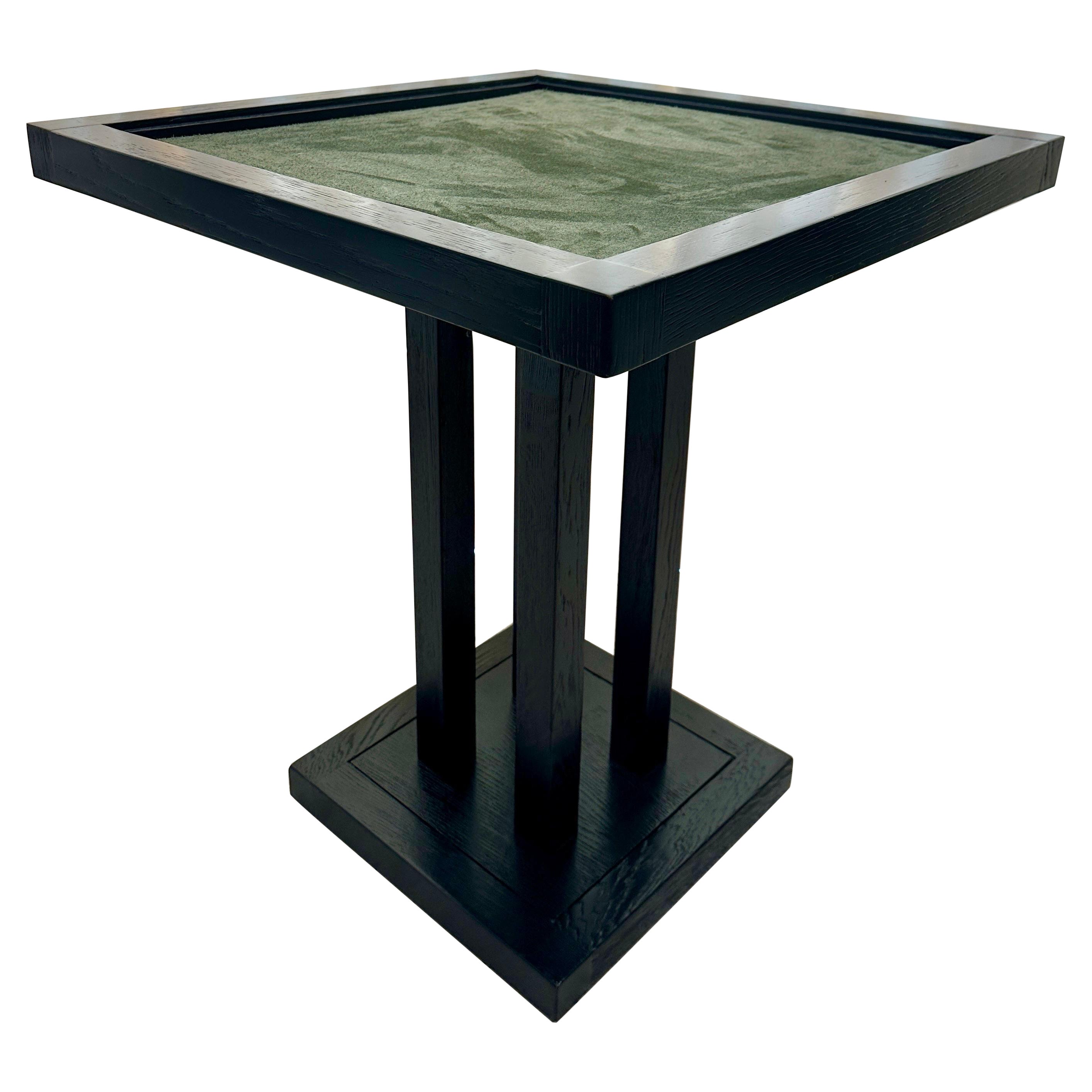 Mesa de juego estilo Secesión Vintage de roble ebonizado y ante verde