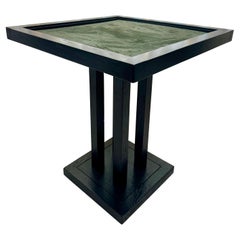Secession Style Vintage Ebonized Oak & Green Suede Game Table