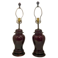 Antique Pair of Sang De Boeuf Porcelain Lamps