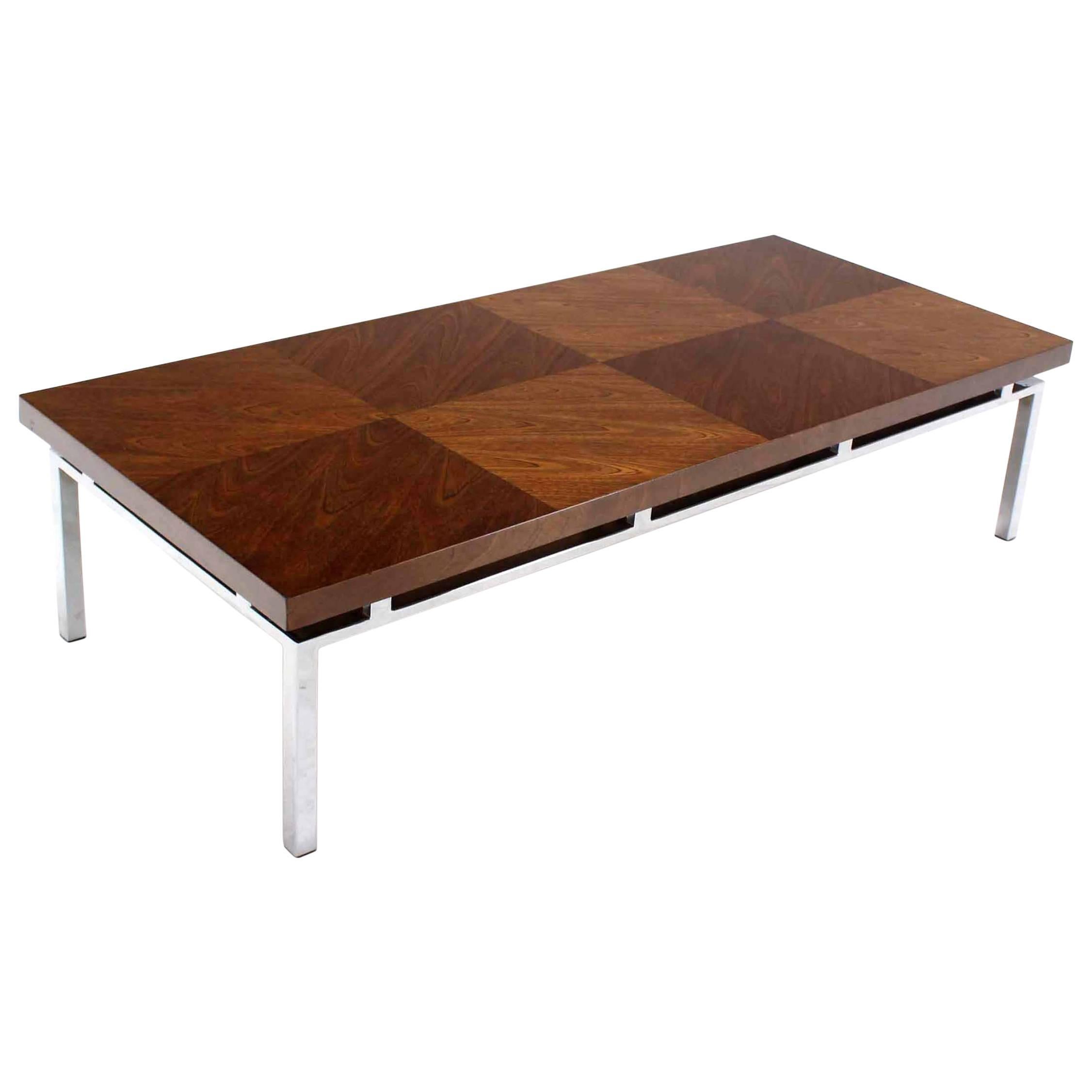 Walnut Patchwork Large Checker Pattern Top Large Rectangle Coffee Table