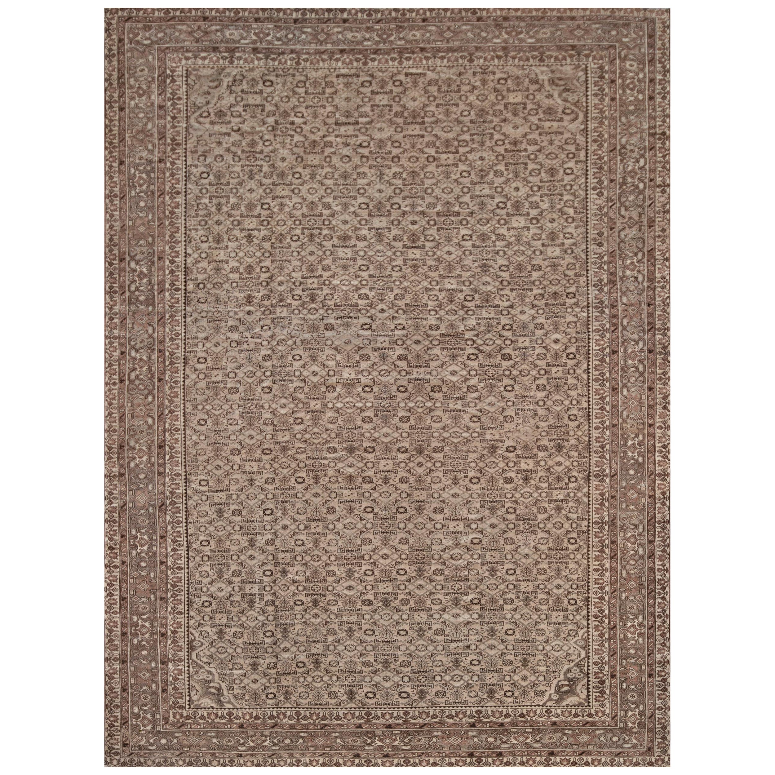 Antique Hand-Woven Brown Herati-Pattern Wool Persian Malayer Rug 10'8"x16'8"