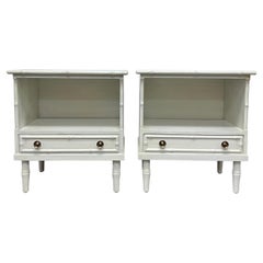 Hollywood Regency Chinese Chippendale Style Faux Bamboo Nightstands
