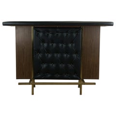 Vintage Mid Century Modern Dry Bar with Black Tufted Vinyl