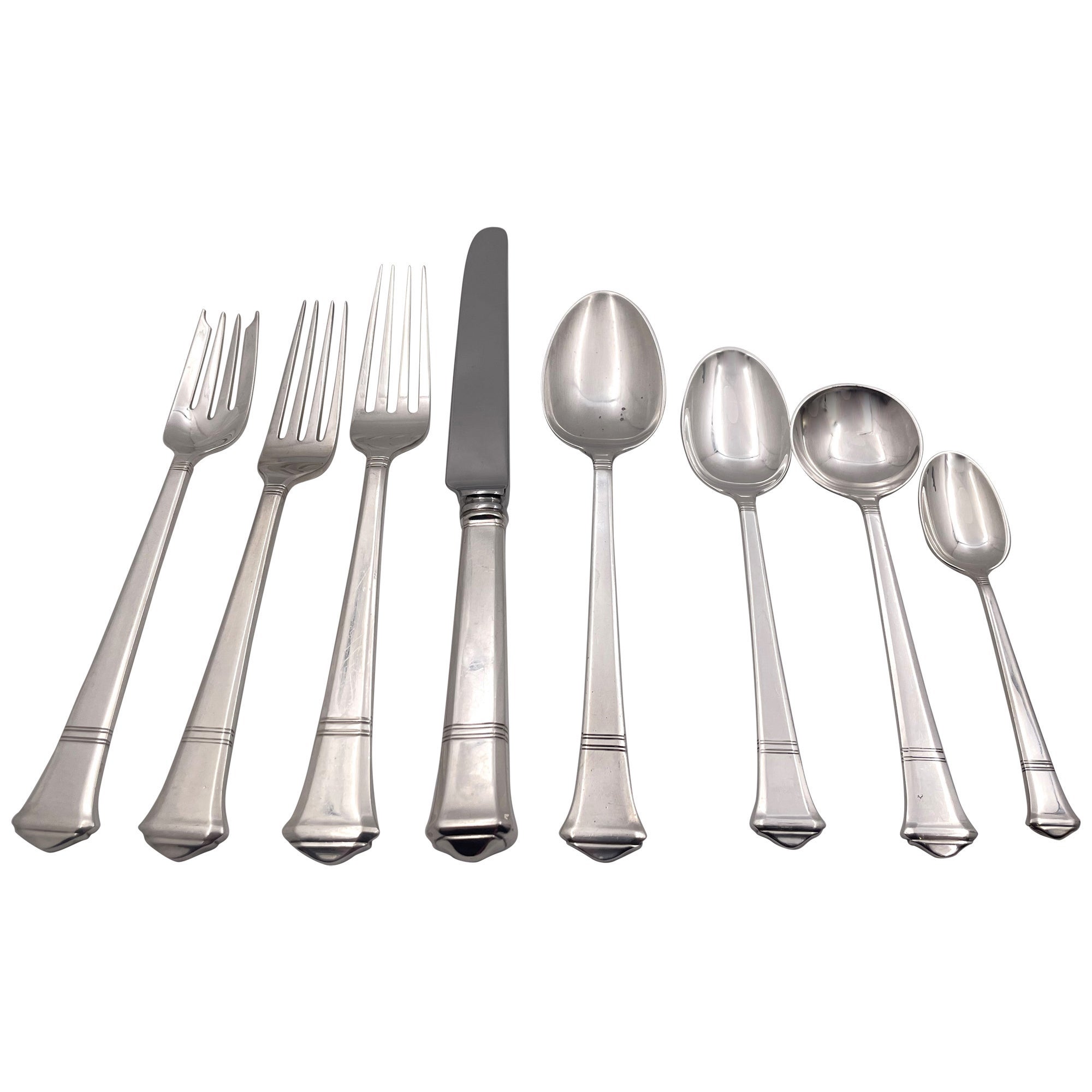 Tiffany & Co. Sterling Silver 1923 65-Piece Windham Flatware Set Art Deco Style
