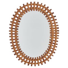 Italian Designer, Wall Mirror, Bamboo, Rattan, Italy, 1960s