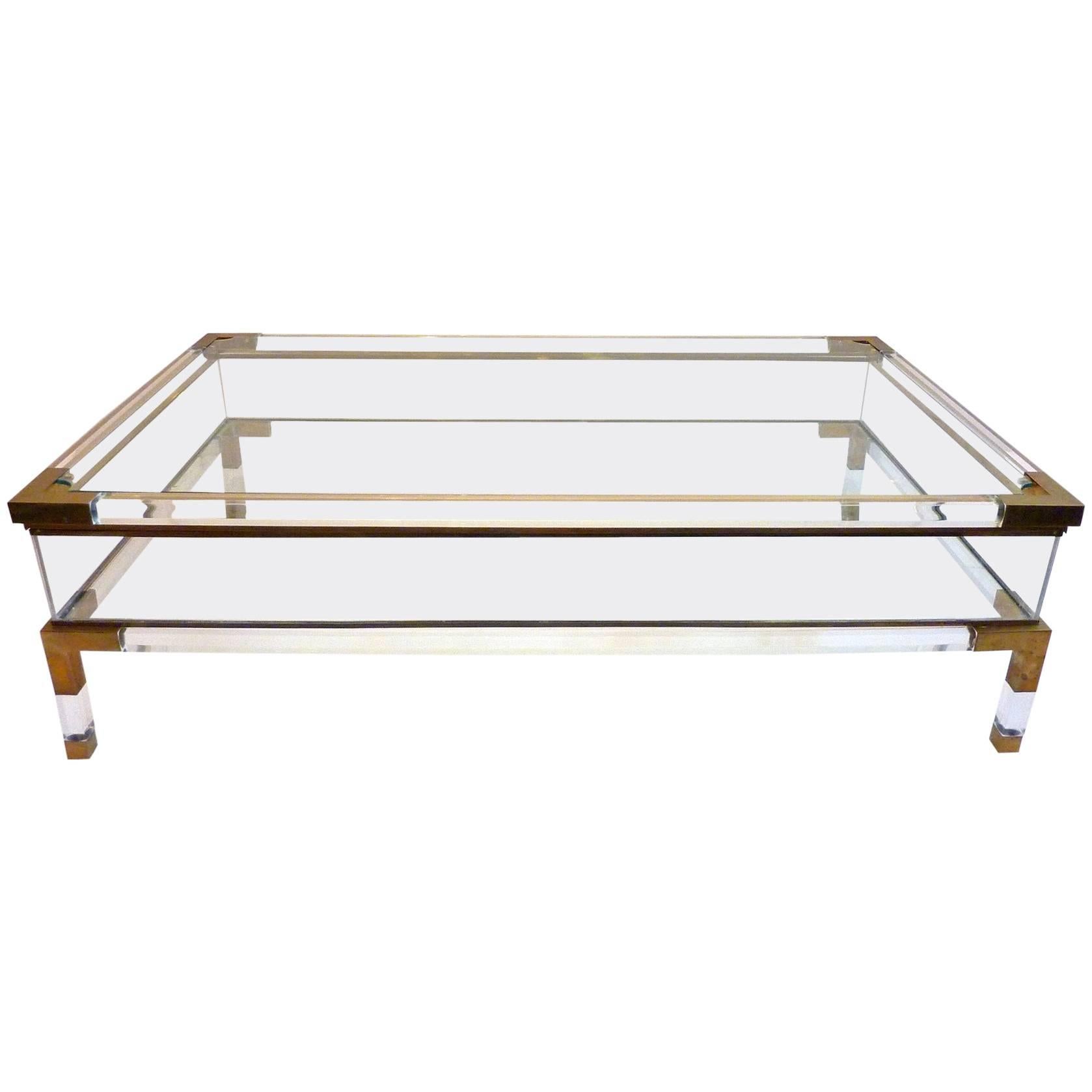 Sliding Top Lucite and Brass Coffee Table by Maison Jansen