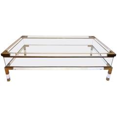 Sliding Top Lucite and Brass Coffee Table by Maison Jansen