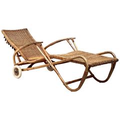 Adjustable Bamboo and Rattan Chaise with Wheels, Germany, 1920s-1930s 11