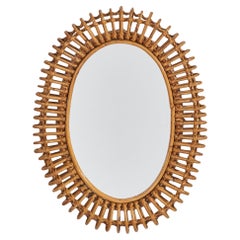 Italian Designer, Wall Mirror, Rattan, Mirror Glass, Italy, 1950s