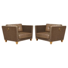Used 'Titan' Oversized Club Chairs by Olivier Gagnère in Mohair, Leather, and Bronze