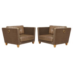 Fauteuils club surdimensionnés 'Titan' d'Olivier Gagnère en mohair, cuir et bronze