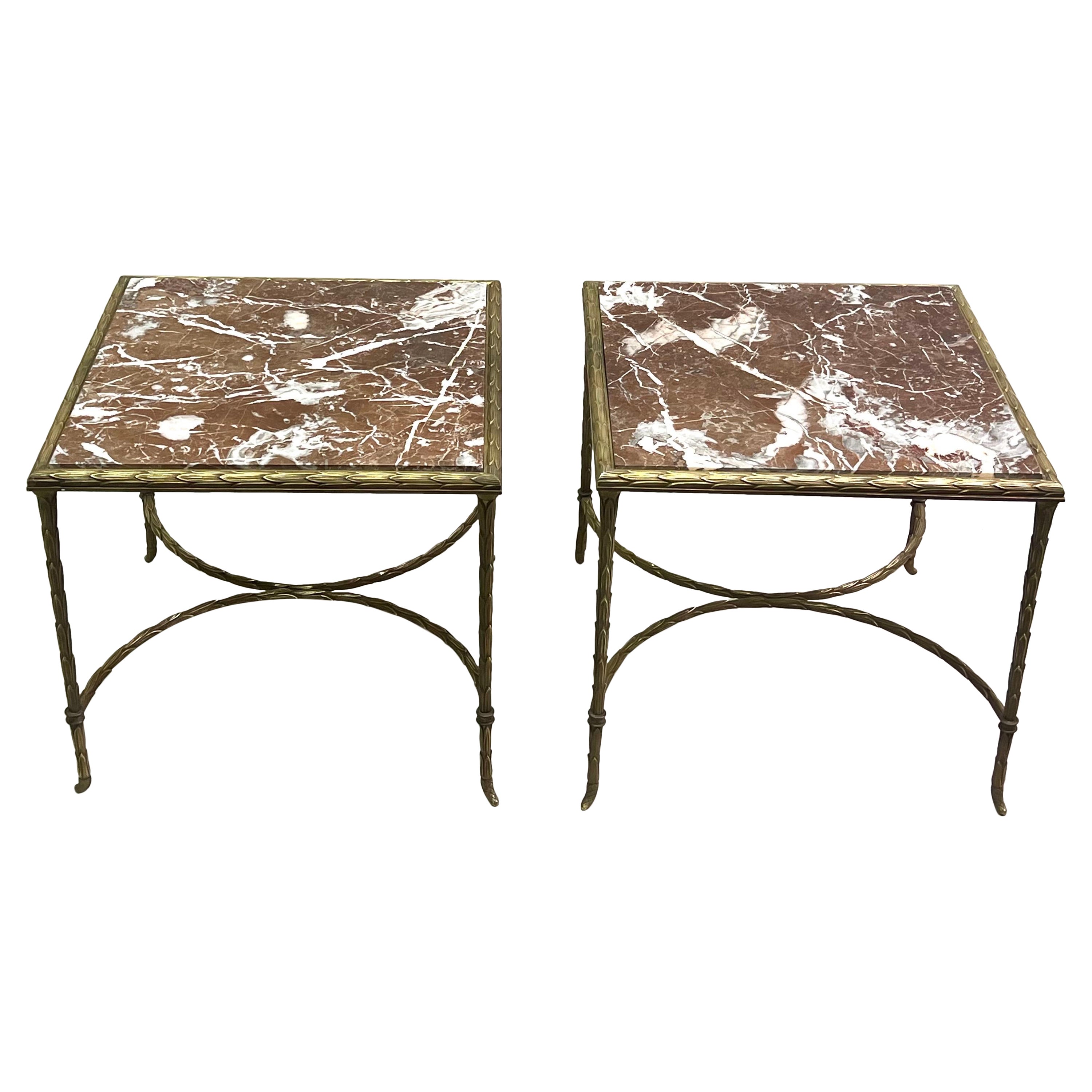 Pair of French Mid-Century Gilt Bronze Faux Bamboo Side Tables by Maison Bagues