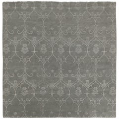 Rug & Kilim’s Classic Style Square Rug in Grey with Floral Trellis Patterns
