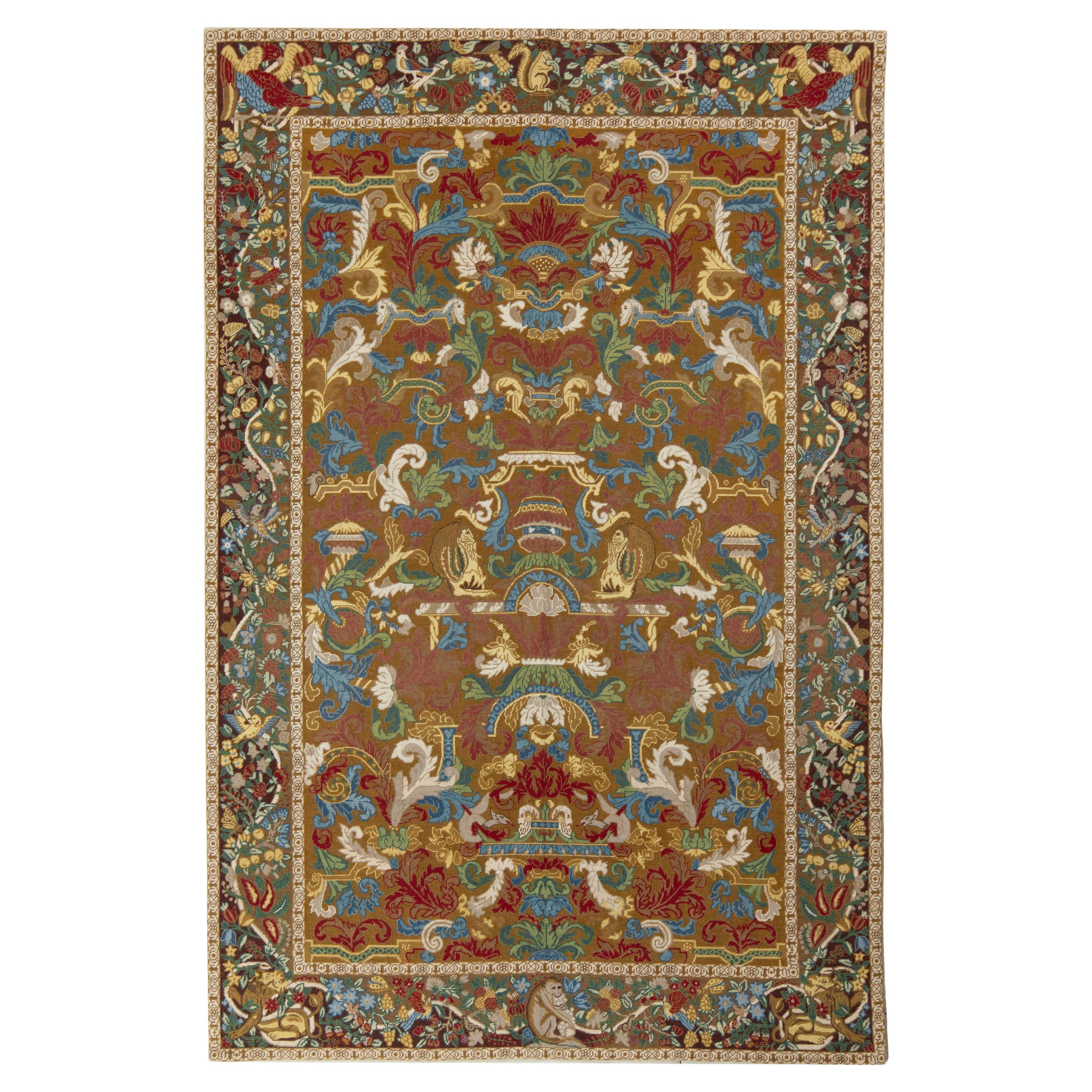 Alfombra de punto de aguja Rug & Kilim en beige-marrón, estampado floral multicolor