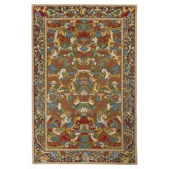 Rug & Kilim’s Needlepoint Rug in Beige-Brown, Multicolor Floral Pattern