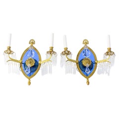 Mid 20th Century Baltic Neoclassical Sconces with Blue Glass - a Pair