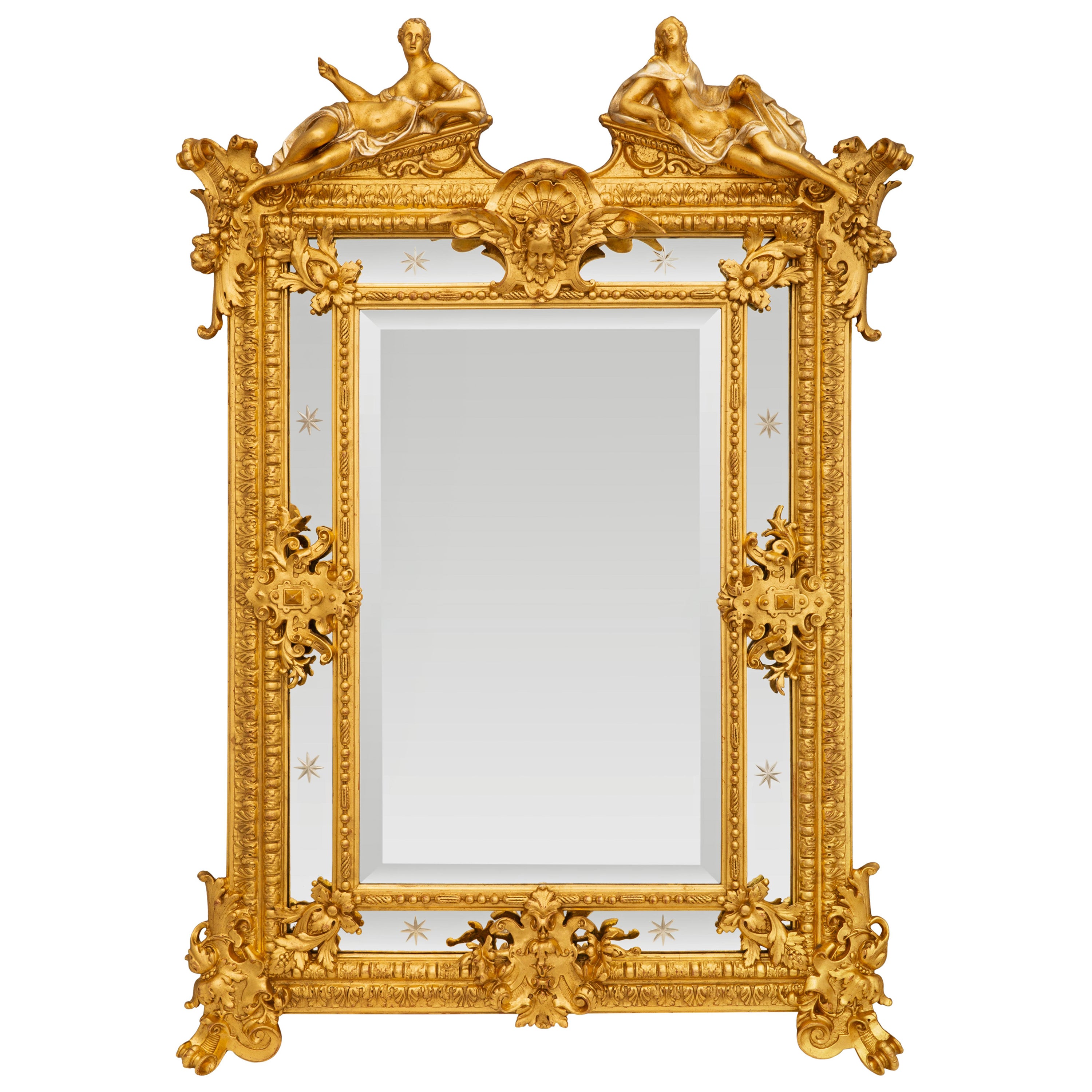 Specchio francese del XIX secolo in legno dorato di stile Luigi XVI