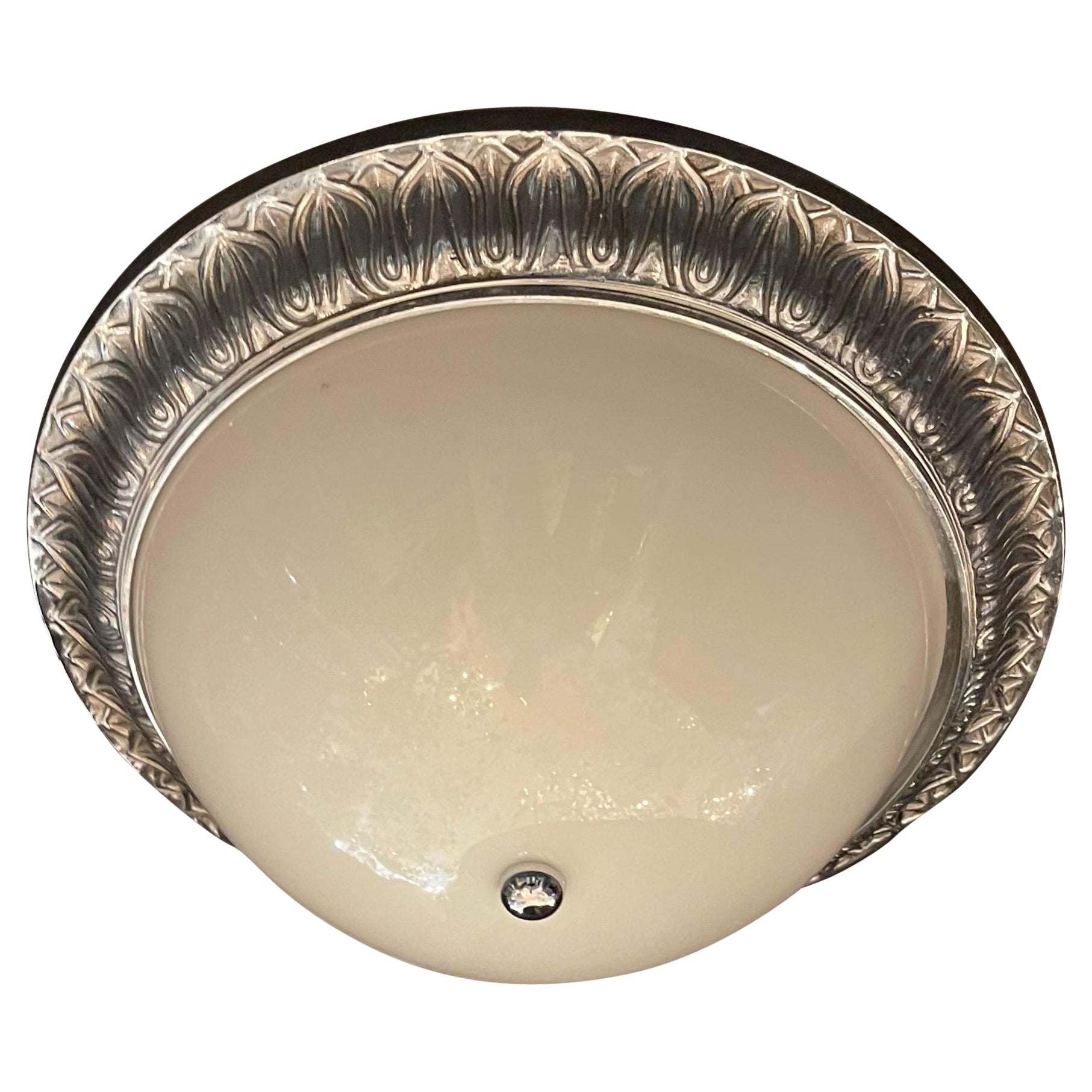 Wonderful Sherle Wagner French Polished Nickel Glass Dome Flush Mount Fixture